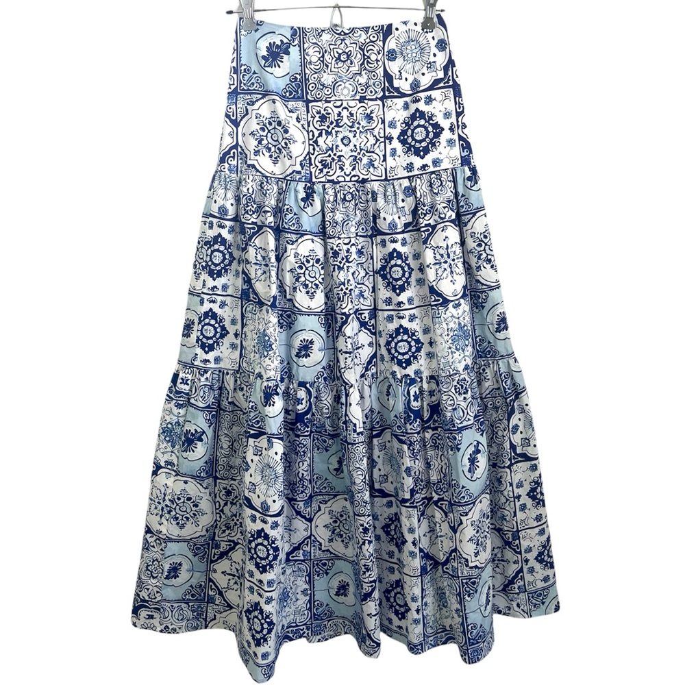 Ivy City Co Rosalina Maxi Skirt Blue Tile Size S Coastal Drop Waist Greece Boho